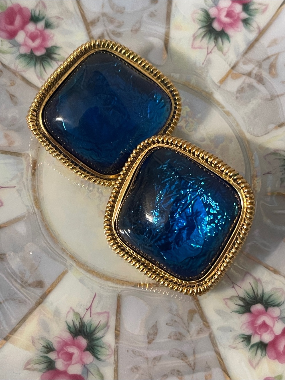 Vintage KJL for Avon “Caprianti Collection” Blue & Gold Clip-On Earrings